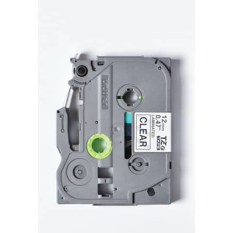 Nastro laminato per etichettarice - 12 mm x 8 mt Brother nero/trasparente TZE-131